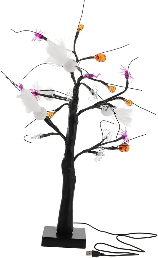 Led Halloween Decor Pumpkin Spider Lantern Night Light Dual-use Tabletop Glow Tree for Home Bar Party Scene