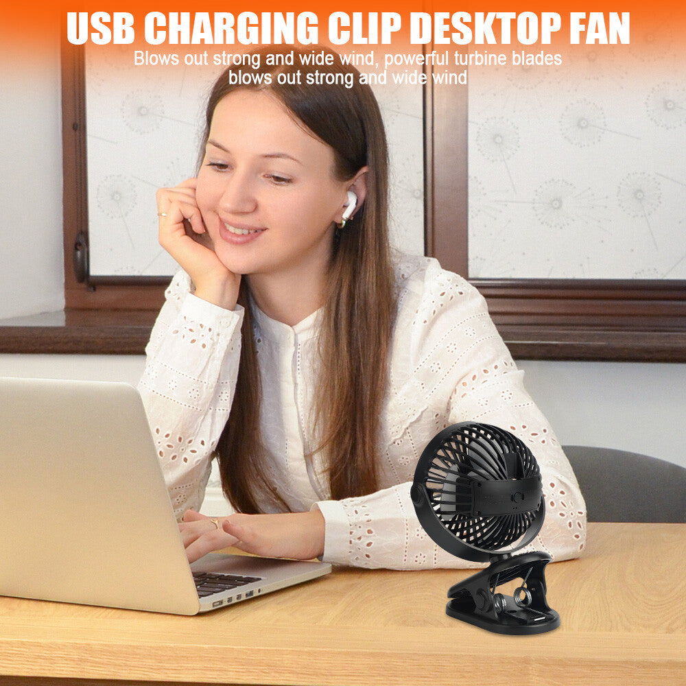 Portable Cooling Fan USB 3 Speeds Rechargeable Clip On Desk Baby Stroller