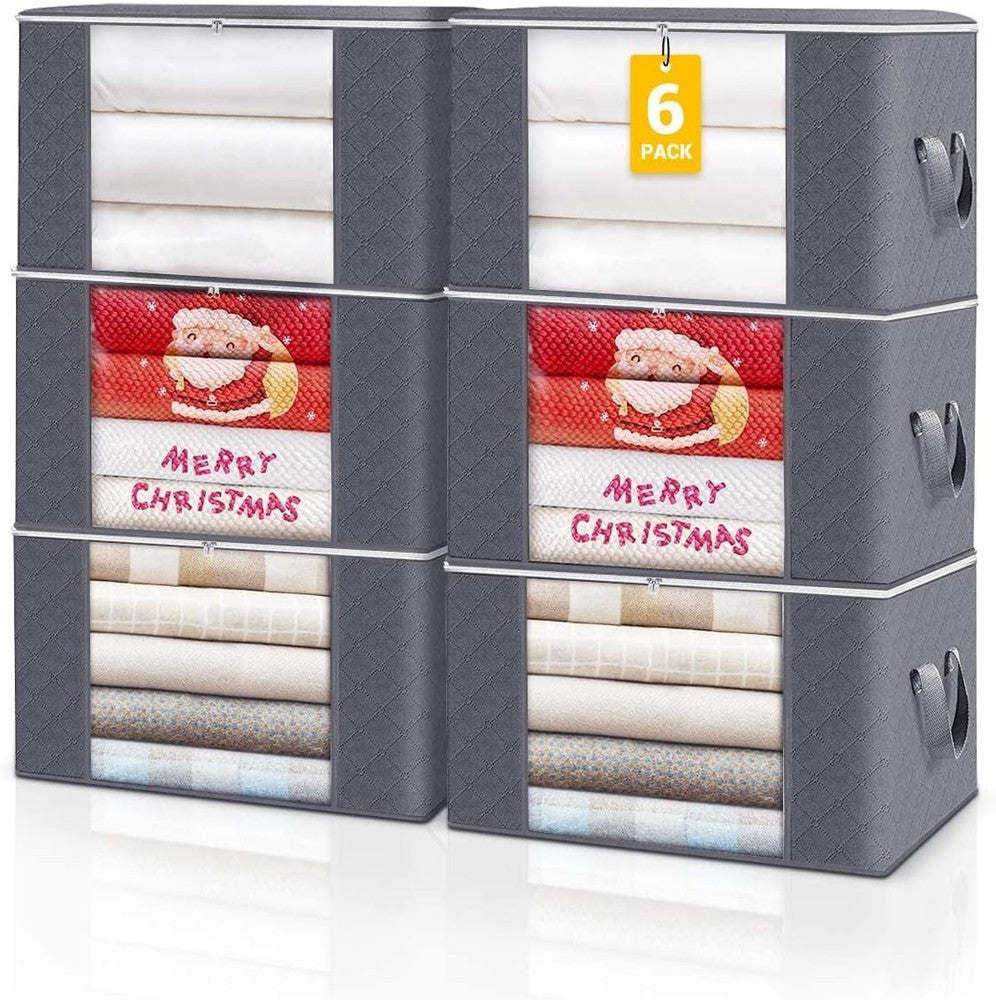 6pcs 90L Large Clothes Storage Bags with Zips, Large Duvet Storage Bag King Size