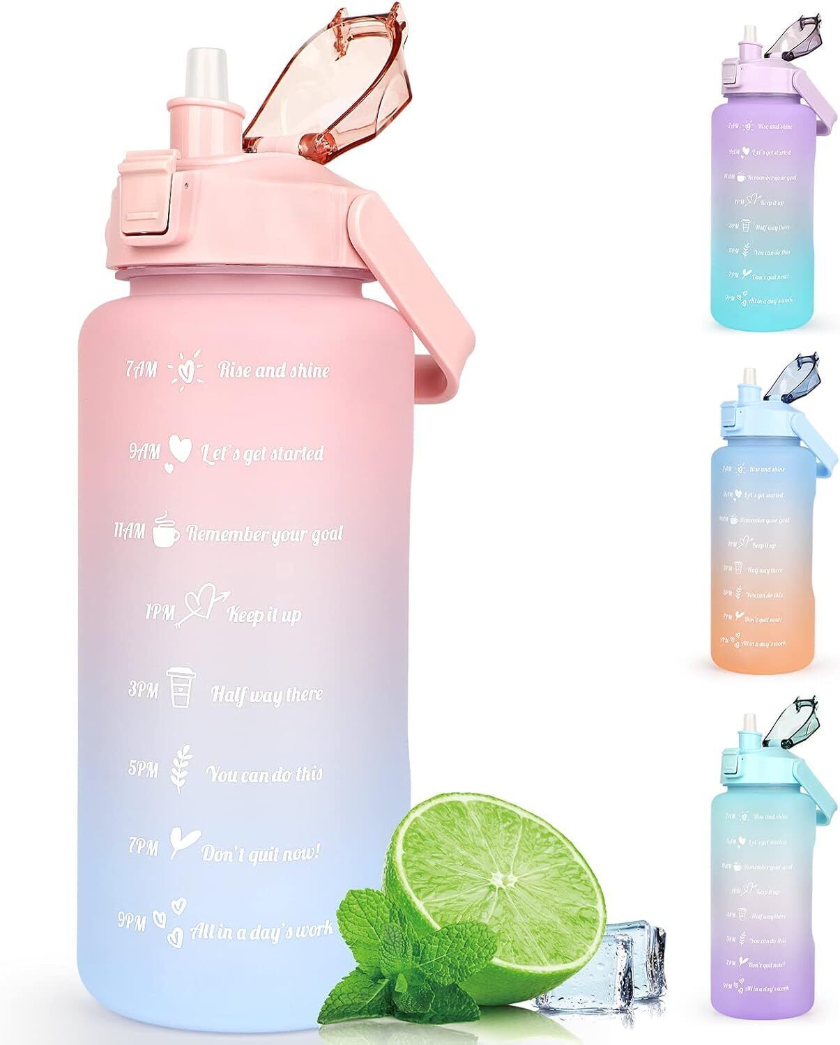 2L Motivational Water Bottle Time Marker BPA Free Gym Fitness & Office Sport Jug