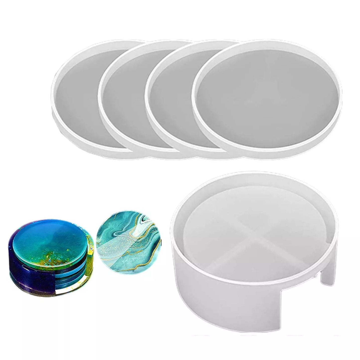 15 Pcs Coaster Resin Moulds Silicone, with Round Square Octagon Shape Holder