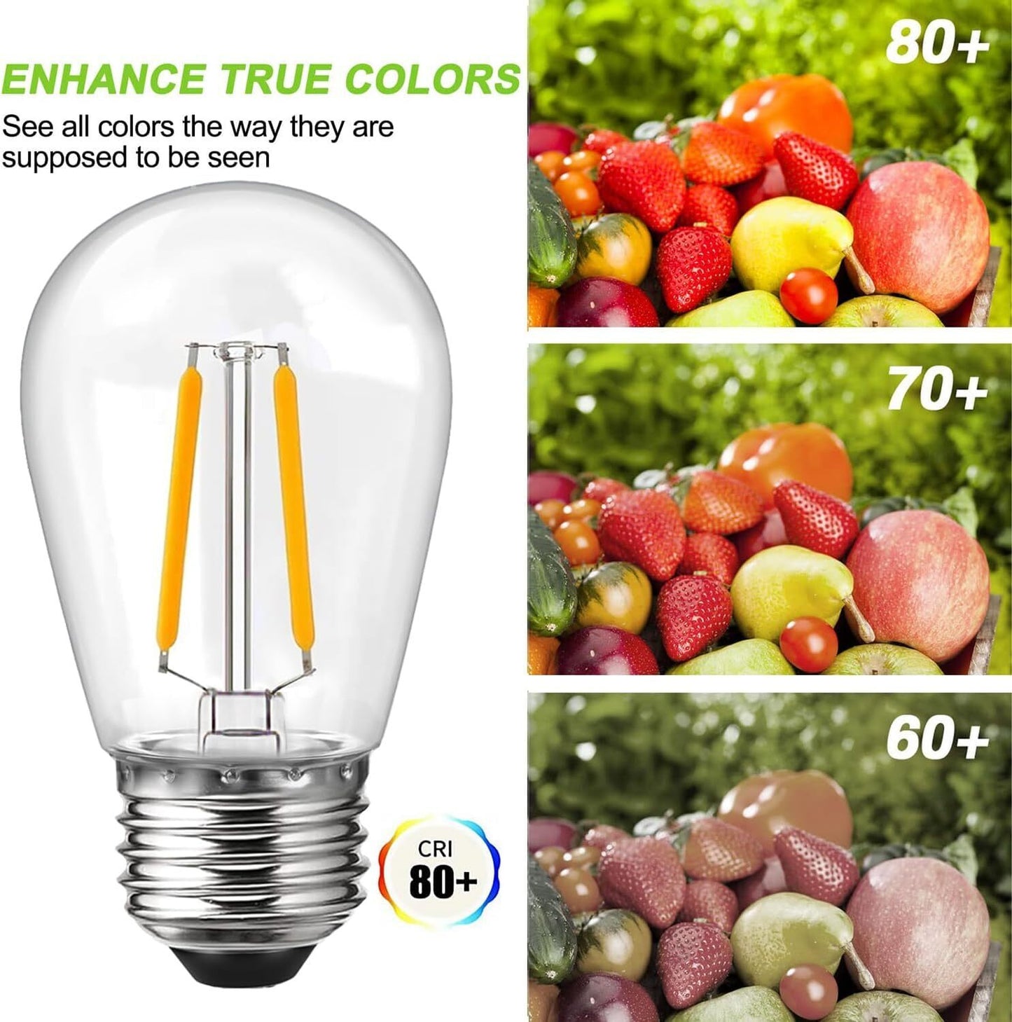 15 Pack E27 2W S14 LED Edison Screw Bulb, For Outdoor String Lights,Festival