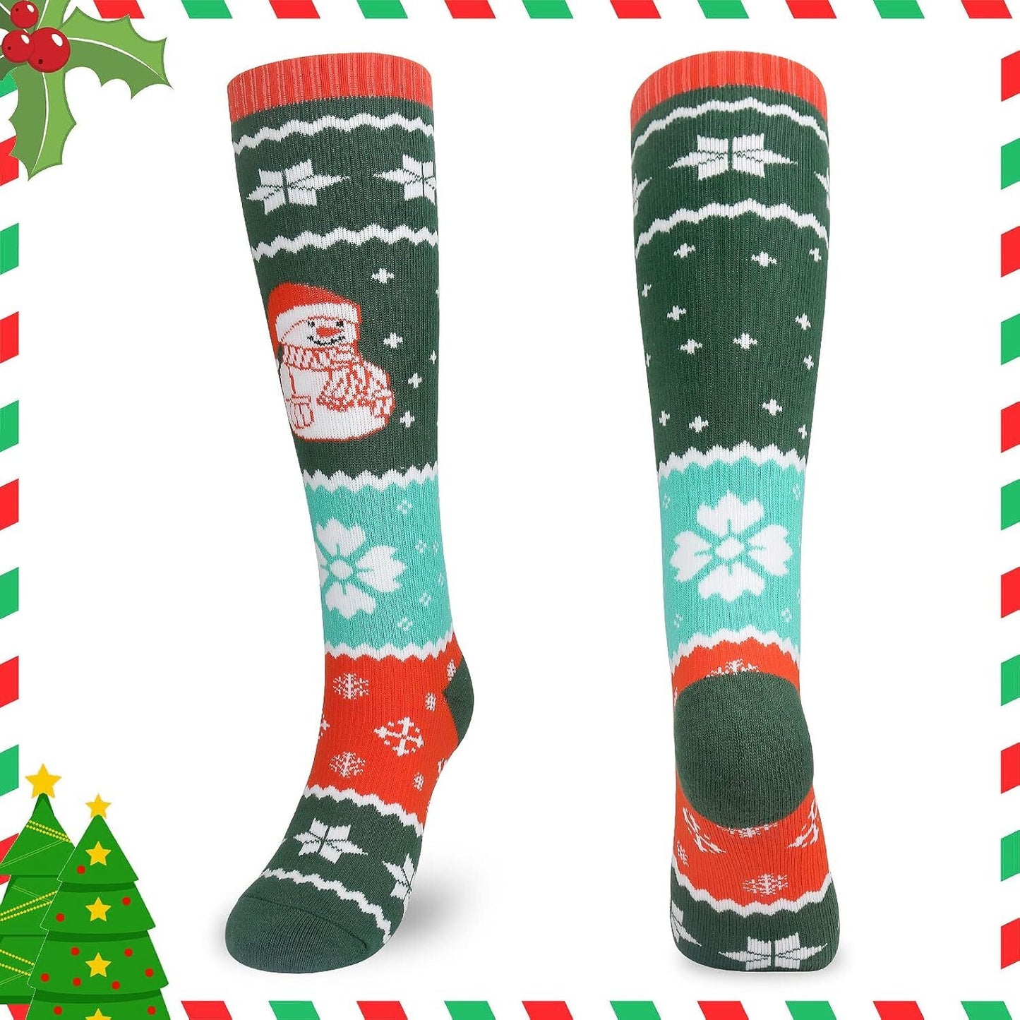 Womens 2Pairs Thermal Ski Socks,Warm Winter Christmas Athletic Socks Size 4-8