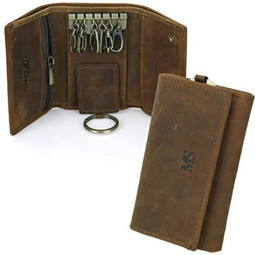 Vintage Leather Men's Car Key Wallet,Key Case,Keychain Wallet,Brown