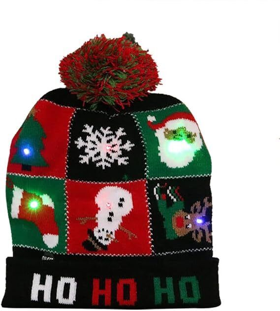 2Pcs Christmas LED Light Up Hat, 6 Colorful LED Unisex,Xmas Beanie Knitted Hat