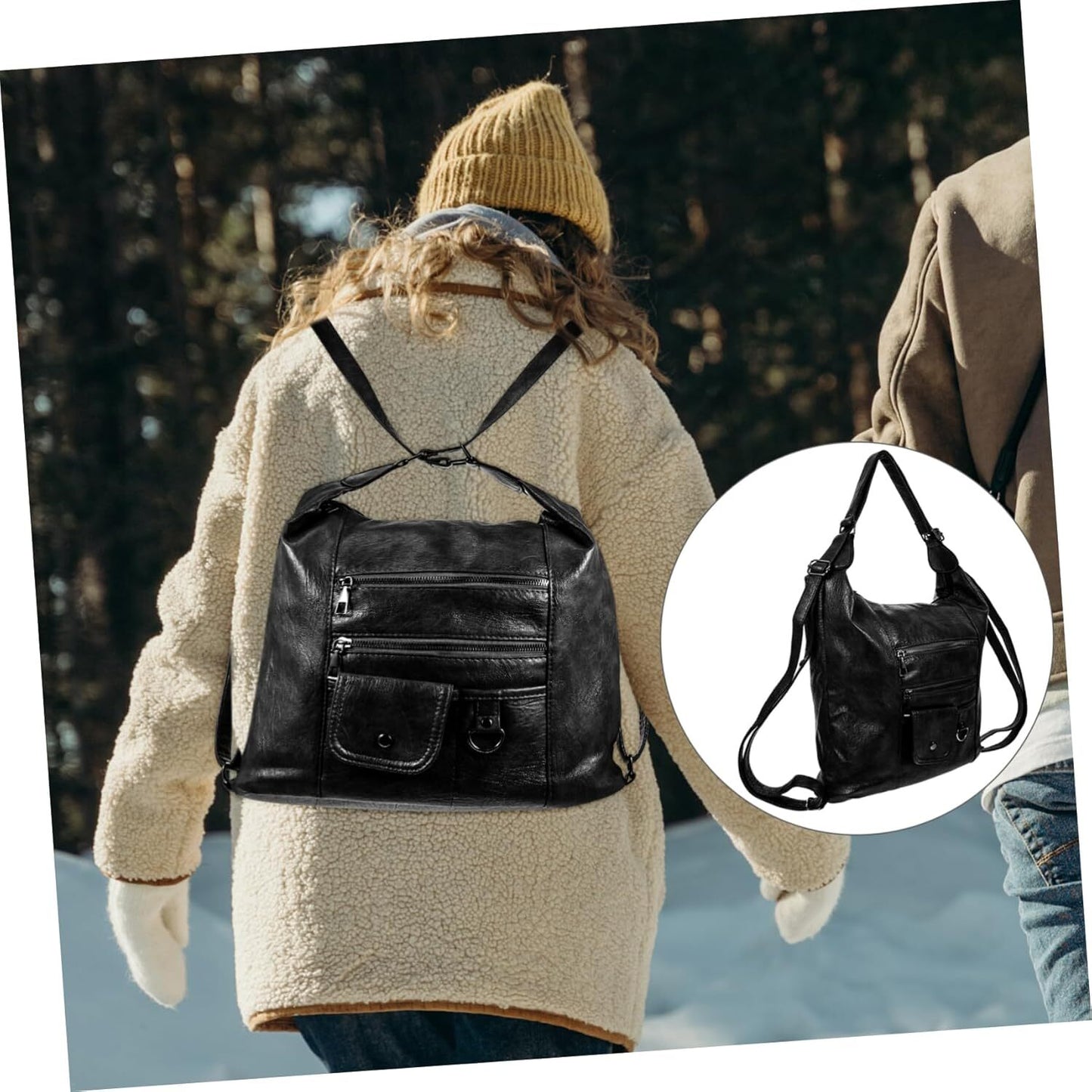 Pu Women's Bag Fashion Retro Design Handbag Simple Girl Backpack Lady Pouch