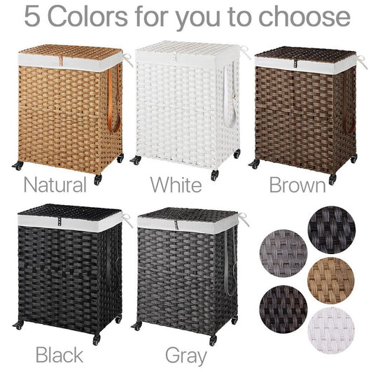 Large Handwoven Laundry Hamper Basket Handwoven 2 Size 5 Color Wheels 2 Sections