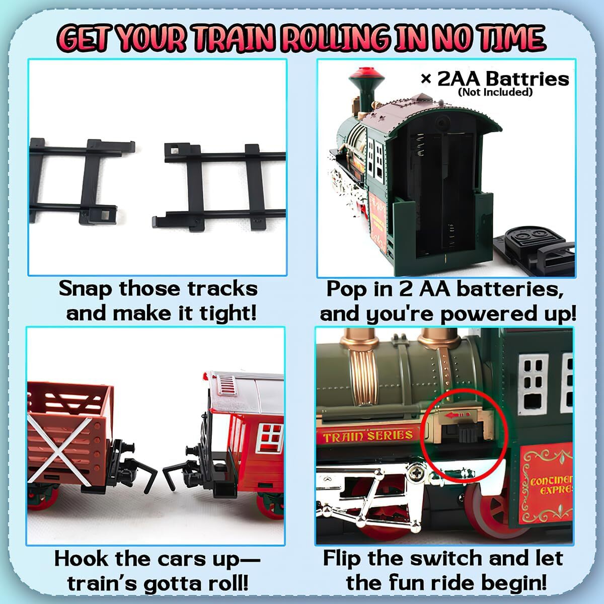 Classic Holiday Toy Train Set Illuminated with Cargo, Kids' Railway Playset