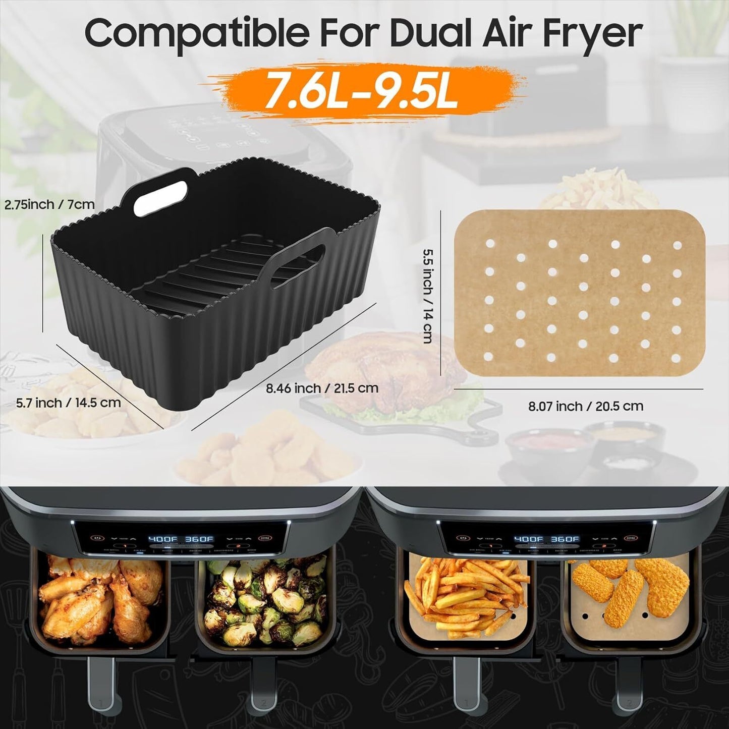 9 PCS Air Fryer Liners & Air Fryer Rack etc for Ninja Dual AF400UK & AF300UK