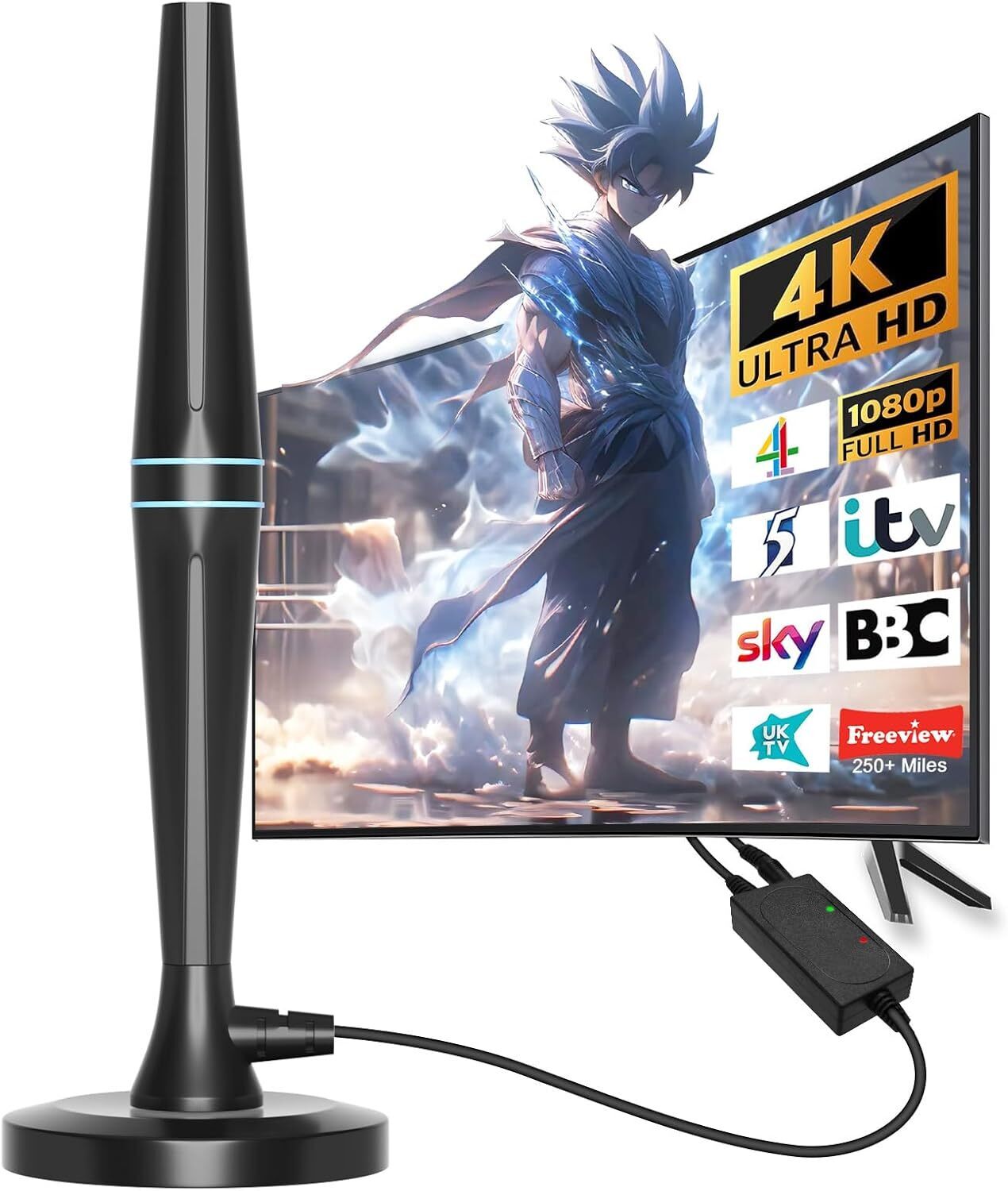 TV Aerial-Digital Indoor TV Aerial with Amplifier Signal Booster-250+Miles Range