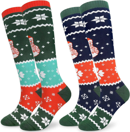 Womens 2Pairs Thermal Ski Socks,Warm Winter Christmas Athletic Socks Size 4-8