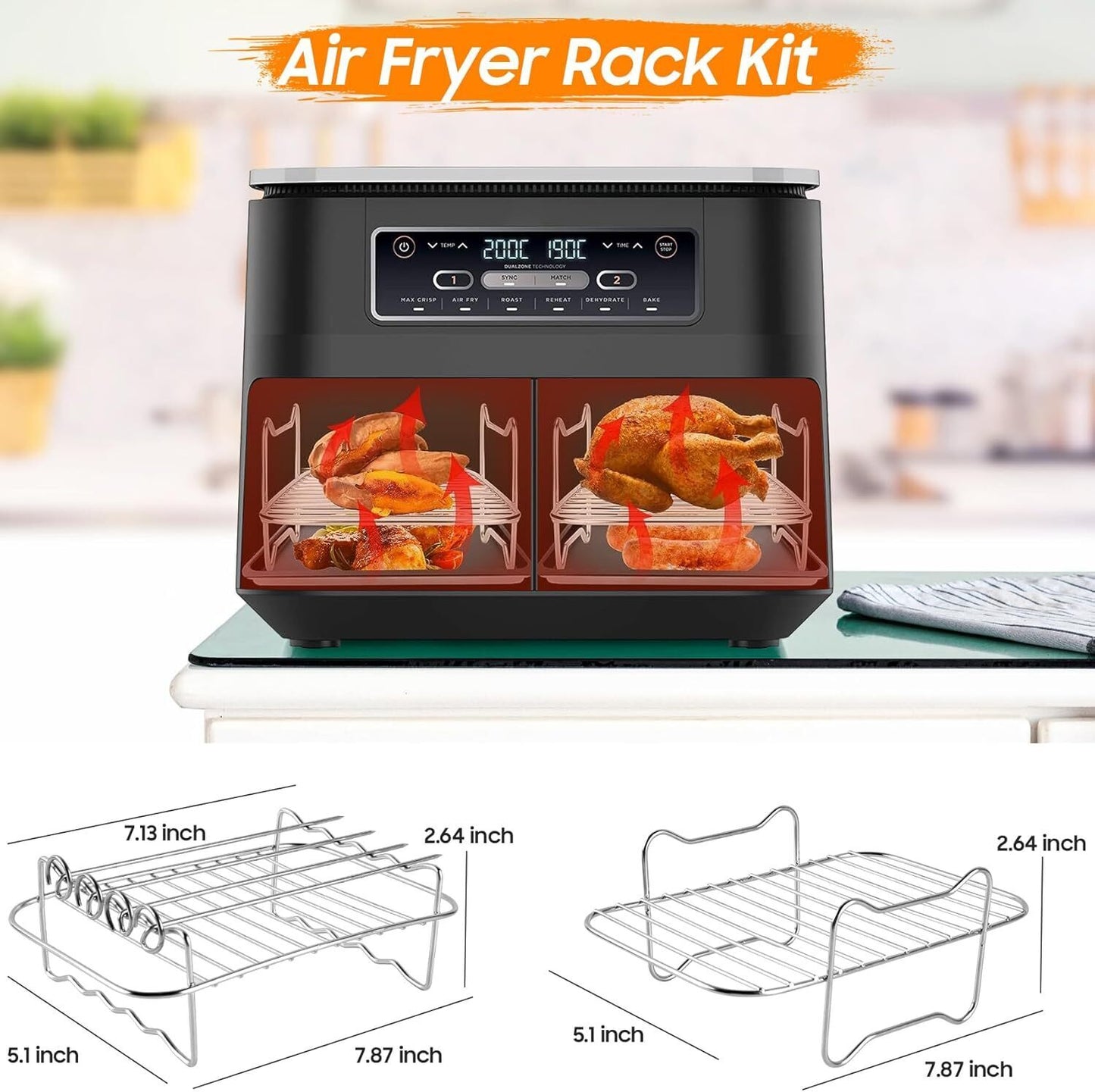 9 PCS Air Fryer Liners & Air Fryer Rack etc for Ninja Dual AF400UK & AF300UK