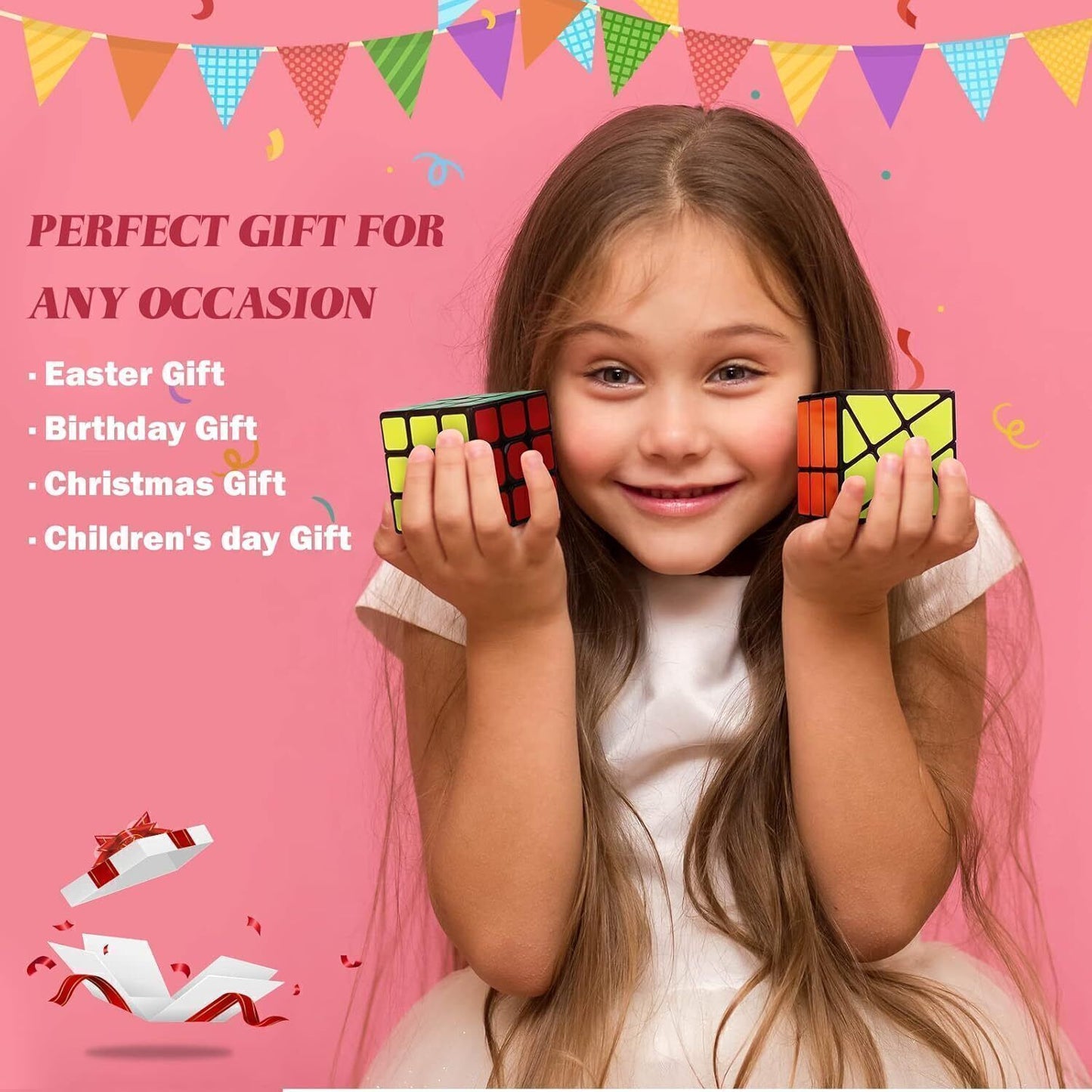 3 Pack Magic Cube Set Fidget Toy 2x2+3x3+Pyramid Cube Christmas Birthday Festival Gifts