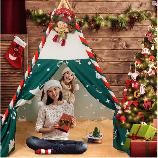 150CM Xmas Canvas Kids Teepee Star Wood Indian Tent Child In/Outdoor Play House