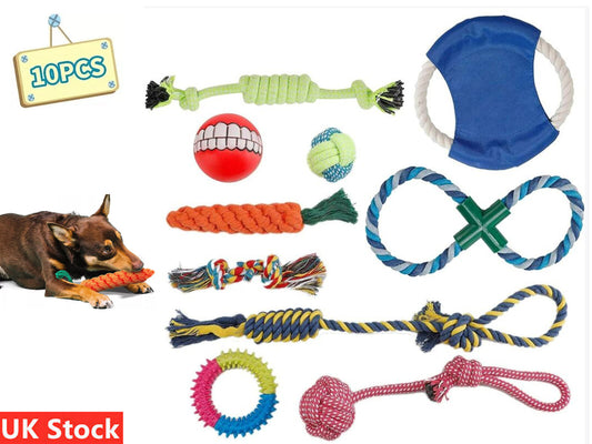 10 Pcs Dog Rope Toys Set Tough Strong Chew Knot Toys Puppy Bear Cotton Pet Toys