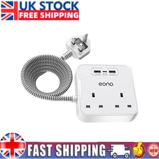Extension Cable Lead with USB C,Power strips with 2 Way Outlets 3 USB Slots 1.8m