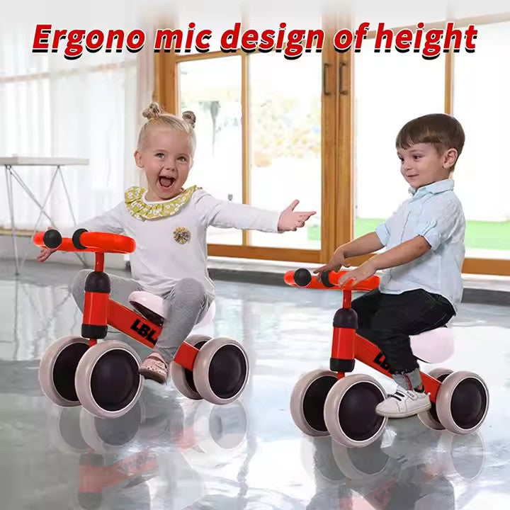 Balance Bike for 1-3 Years Old 4 Wheels Safe No Pedal First Training Gift PINK