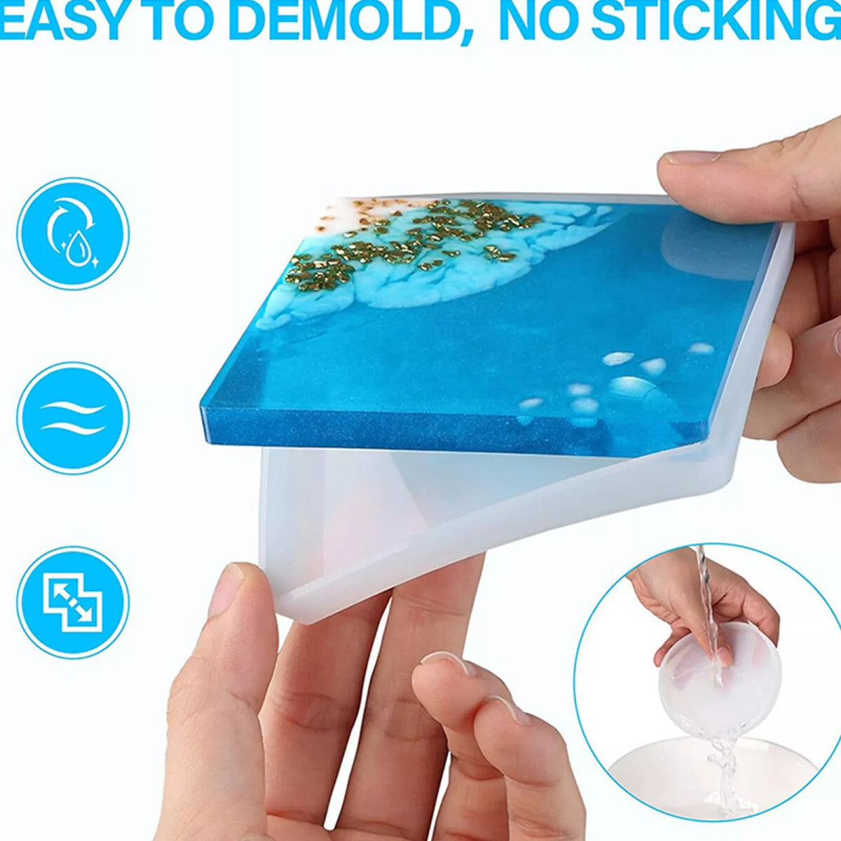 15 Pcs Coaster Resin Moulds Silicone, with Round Square Octagon Shape Holder