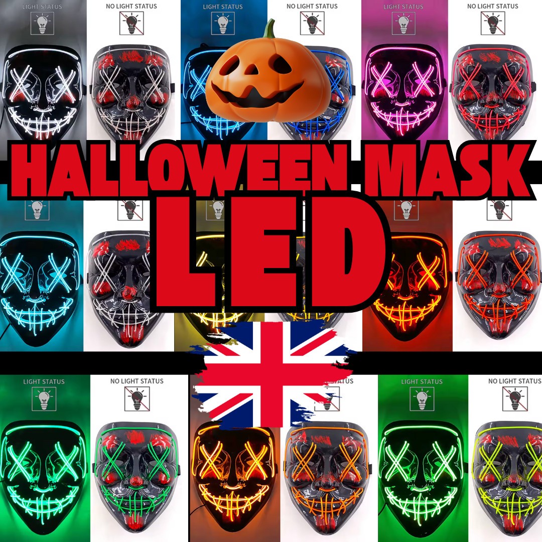 Purge Inspired Halloween Mask LED Scary Light Up Cosplay Fancy Costume Neon