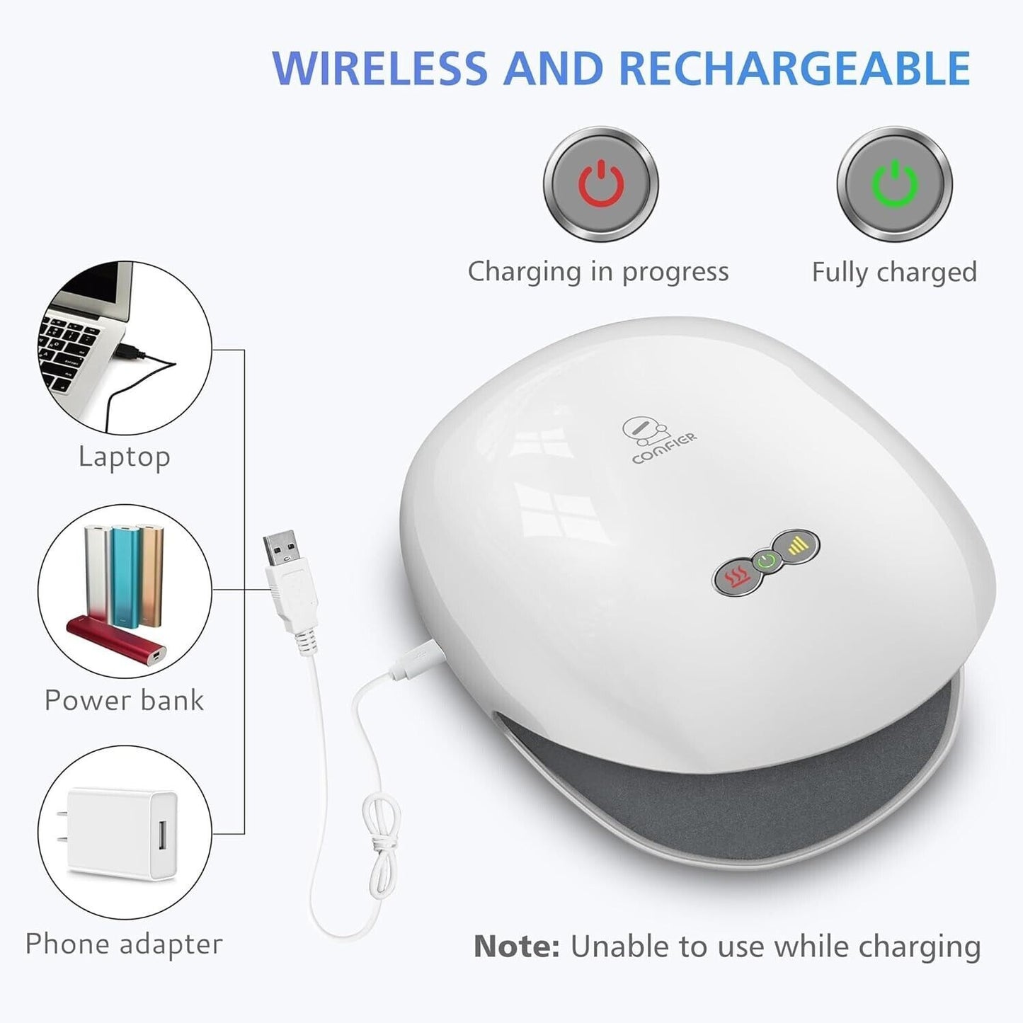 Comfier Wireless Hand Massager with Heat -3 Levels Compression & Heating,Recharg