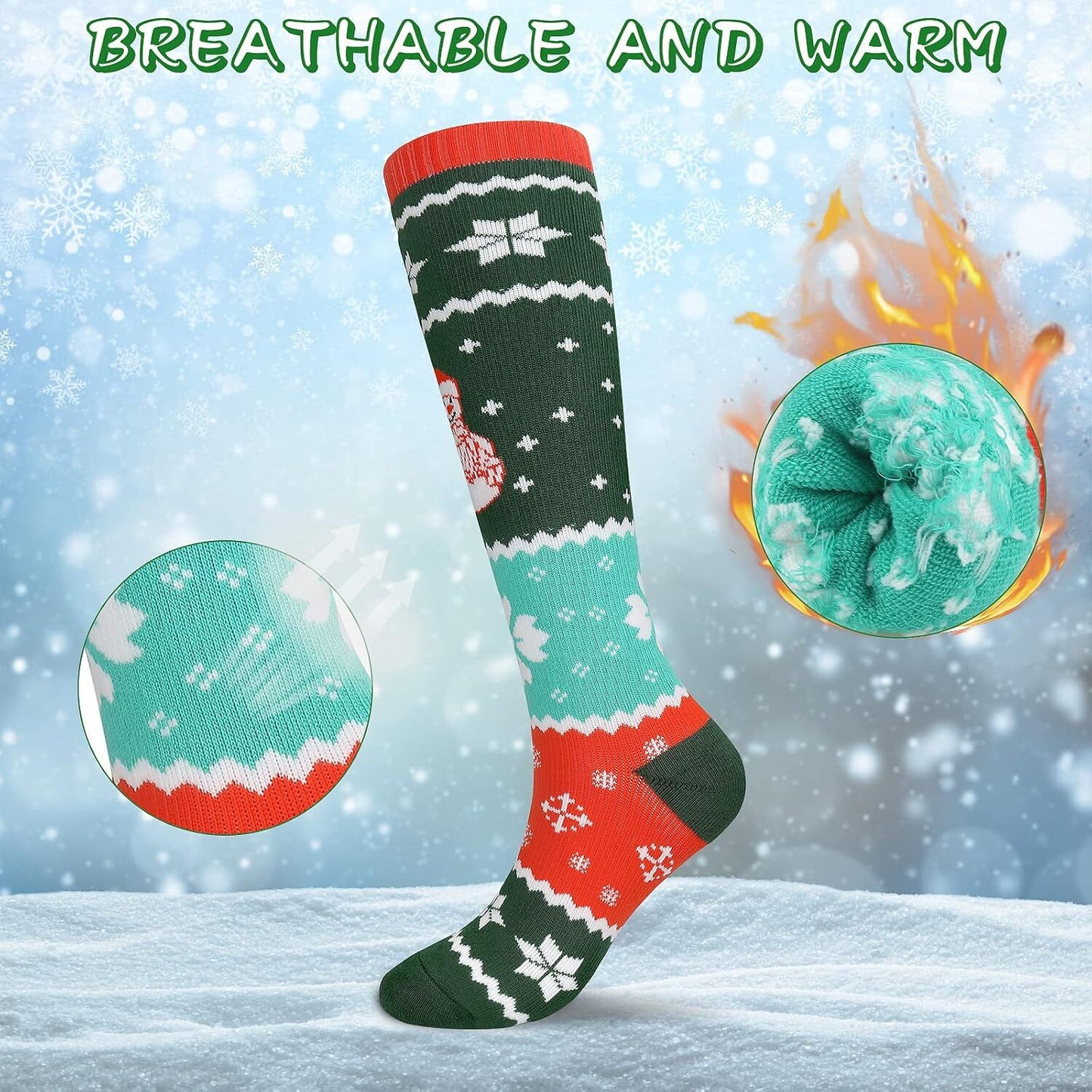 Womens 2Pairs Thermal Ski Socks,Warm Winter Christmas Athletic Socks Size 4-8