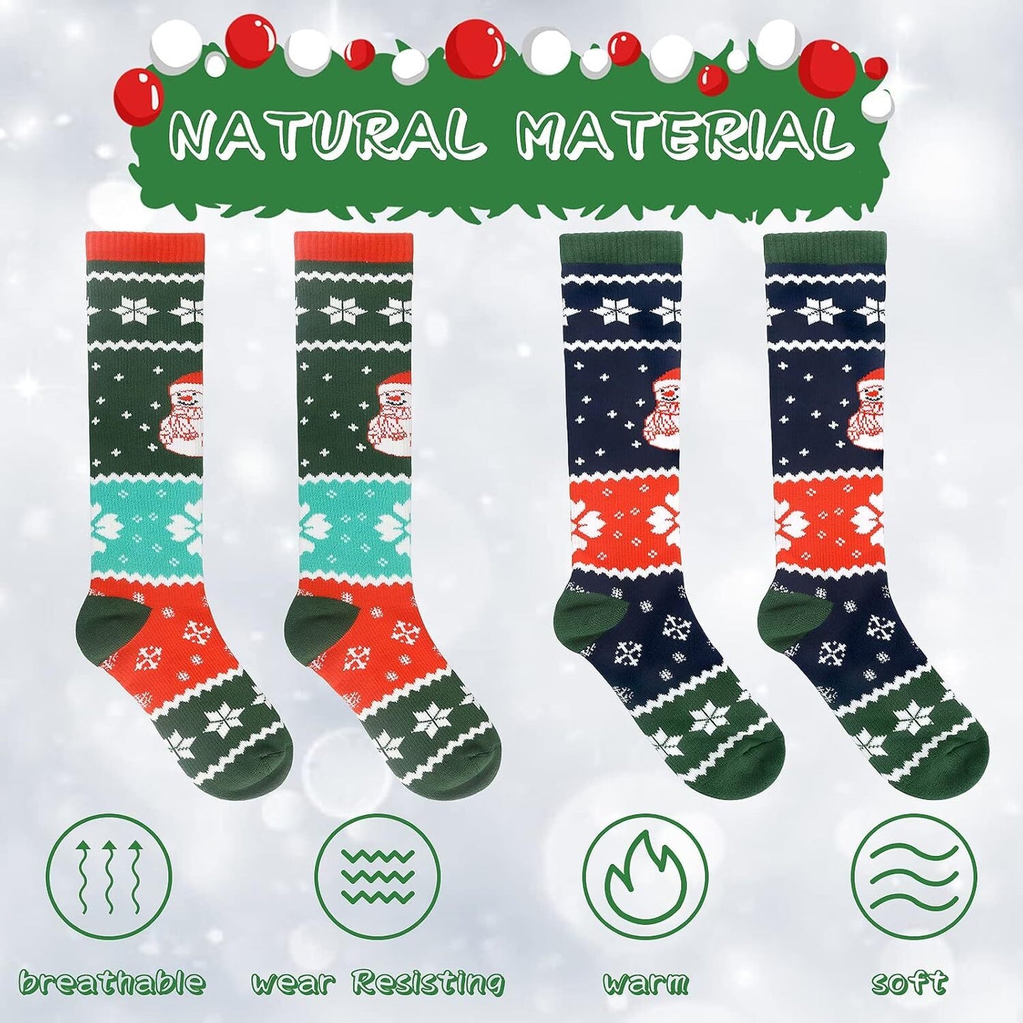 Womens 2Pairs Thermal Ski Socks,Warm Winter Christmas Athletic Socks Size 4-8