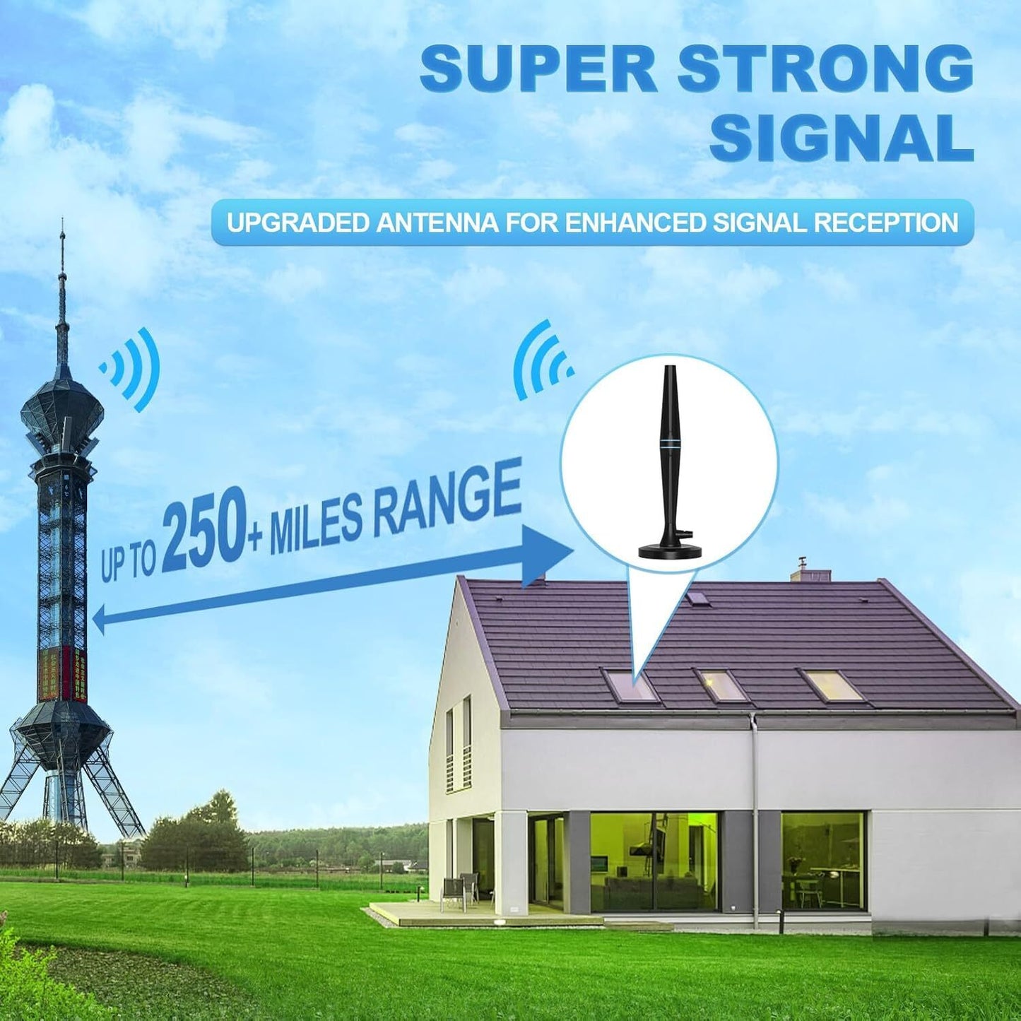 TV Aerial-Digital Indoor TV Aerial with Amplifier Signal Booster-250+Miles Range