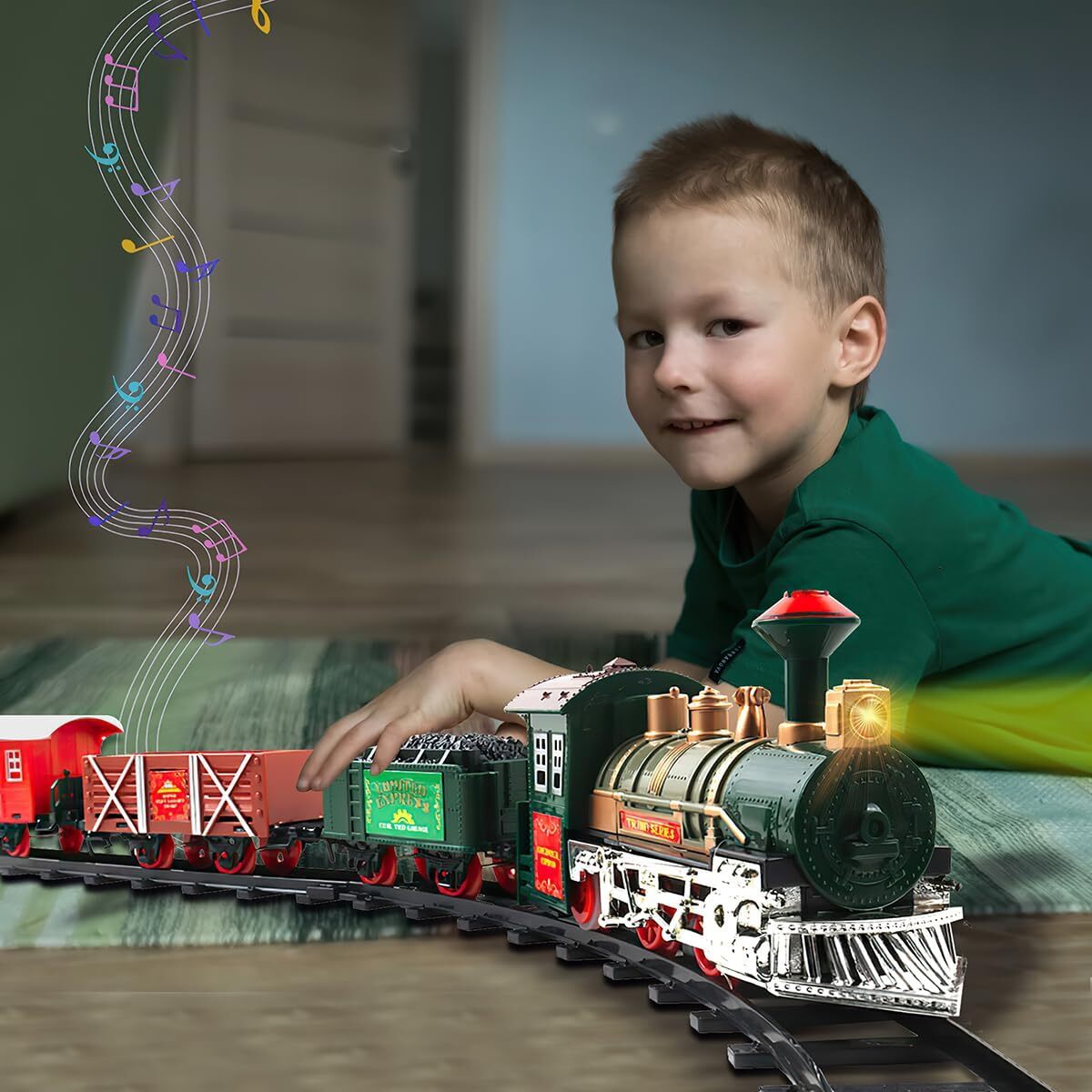 Classic Holiday Toy Train Set Illuminated with Cargo, Kids' Railway Playset