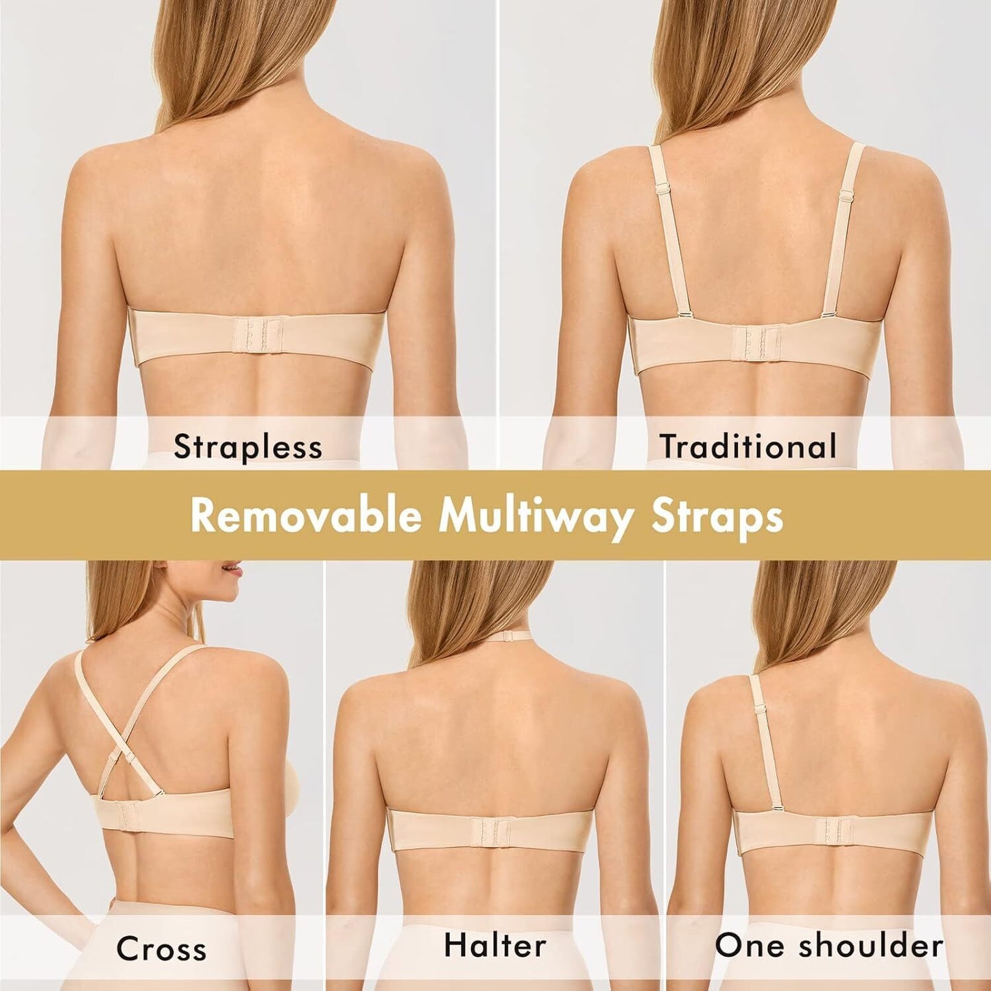 Women's Strapless Bras Underwire Support Non Padded Plus Size 34B/44D