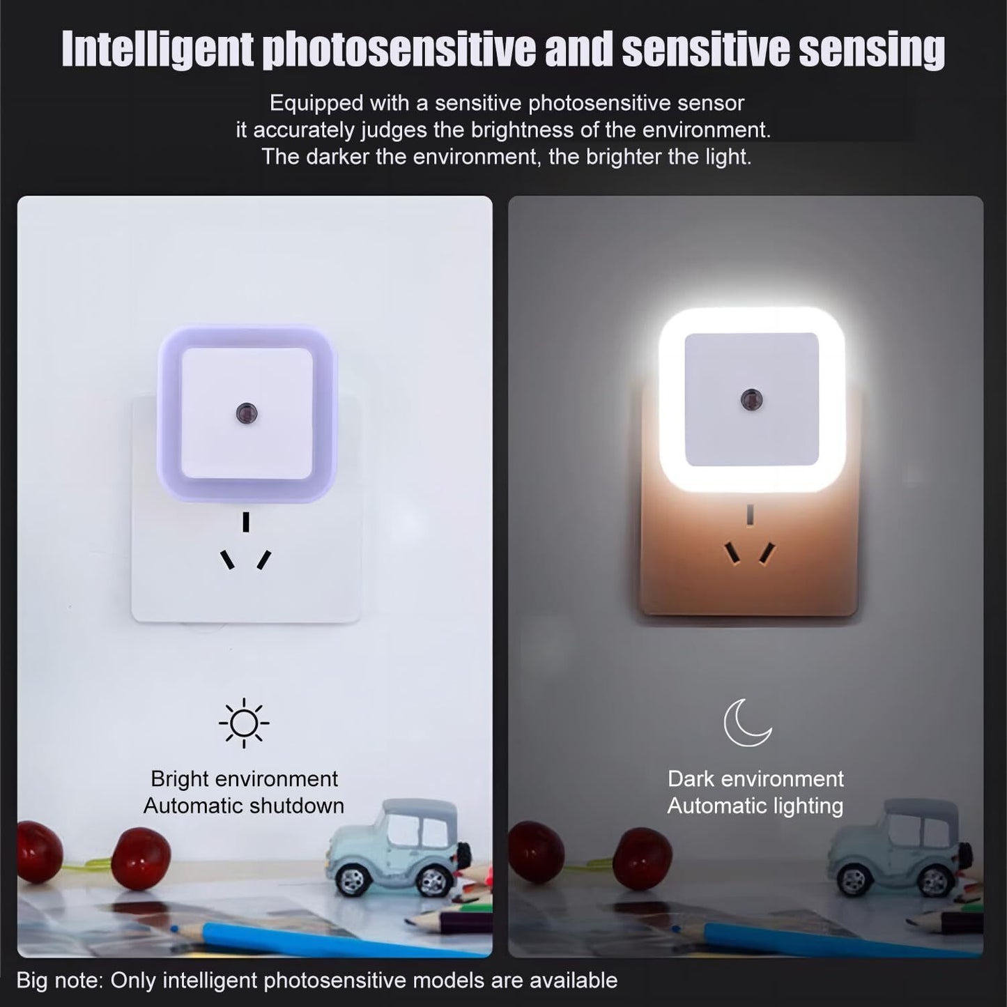 4Pcs Automatic LED Night Light Plug In Energy Saving Dusk To Dawn Sensor Lamp