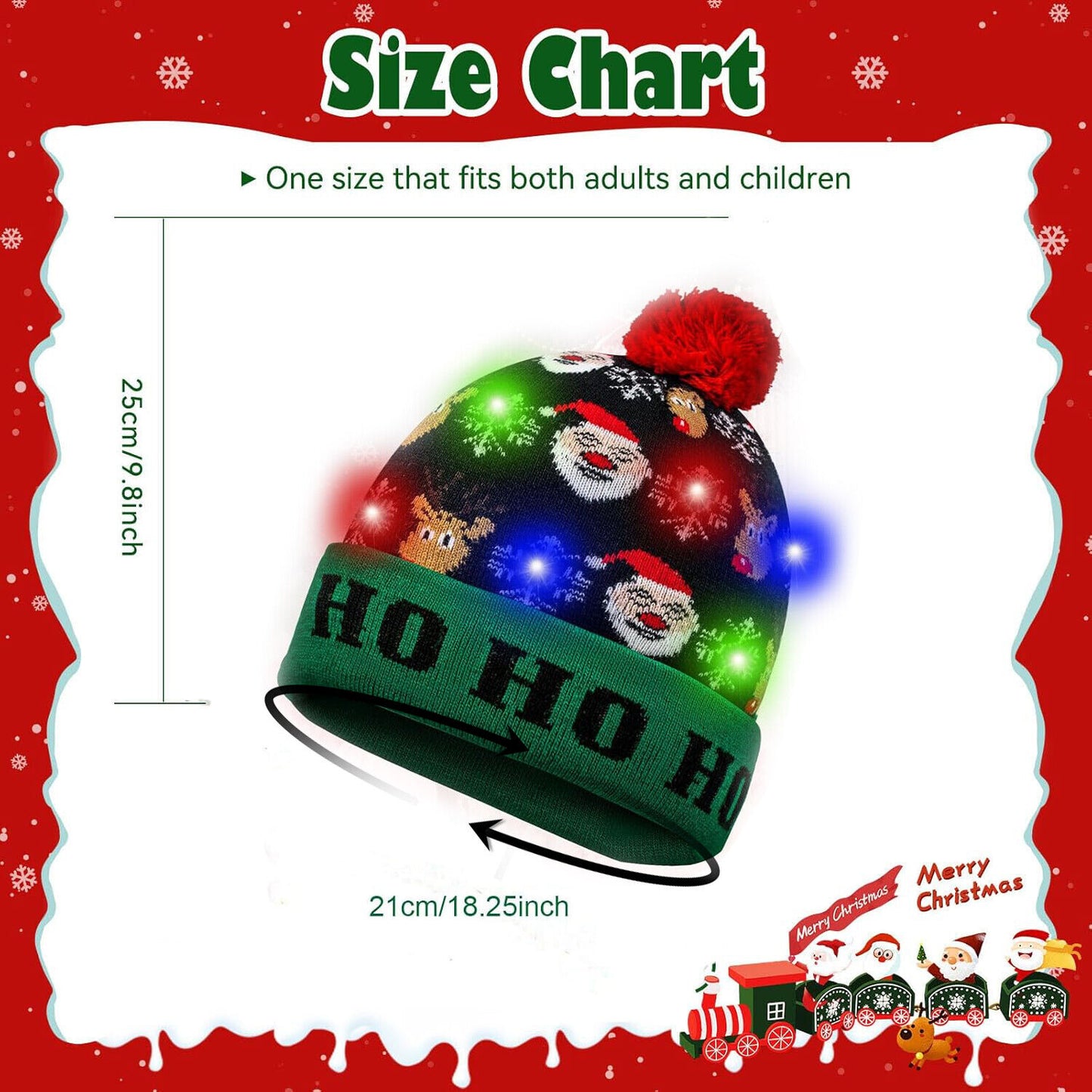 2Pcs Christmas LED Light Up Hat, Xmas Beanie Knitted Hat, 6 Colorful LED Unisex