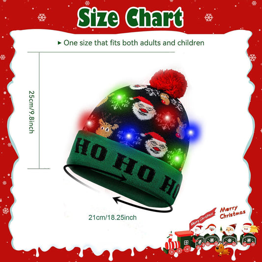 2Pcs Christmas LED Light Up Hat, Xmas Beanie Knitted Hat, 6 Colorful LED Unisex