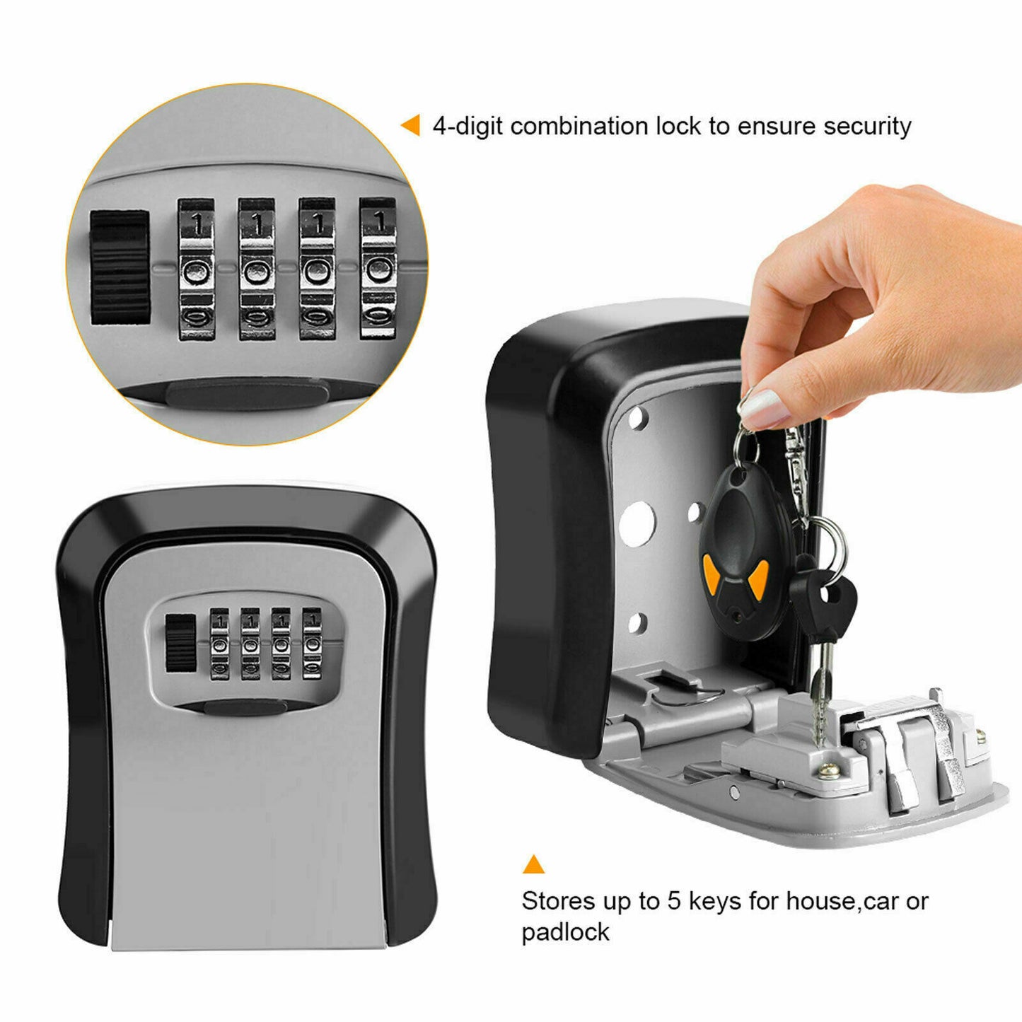 Wall Mounted Safe Key Full Metal Box, With Lock & Waterproof Cover Home Keys