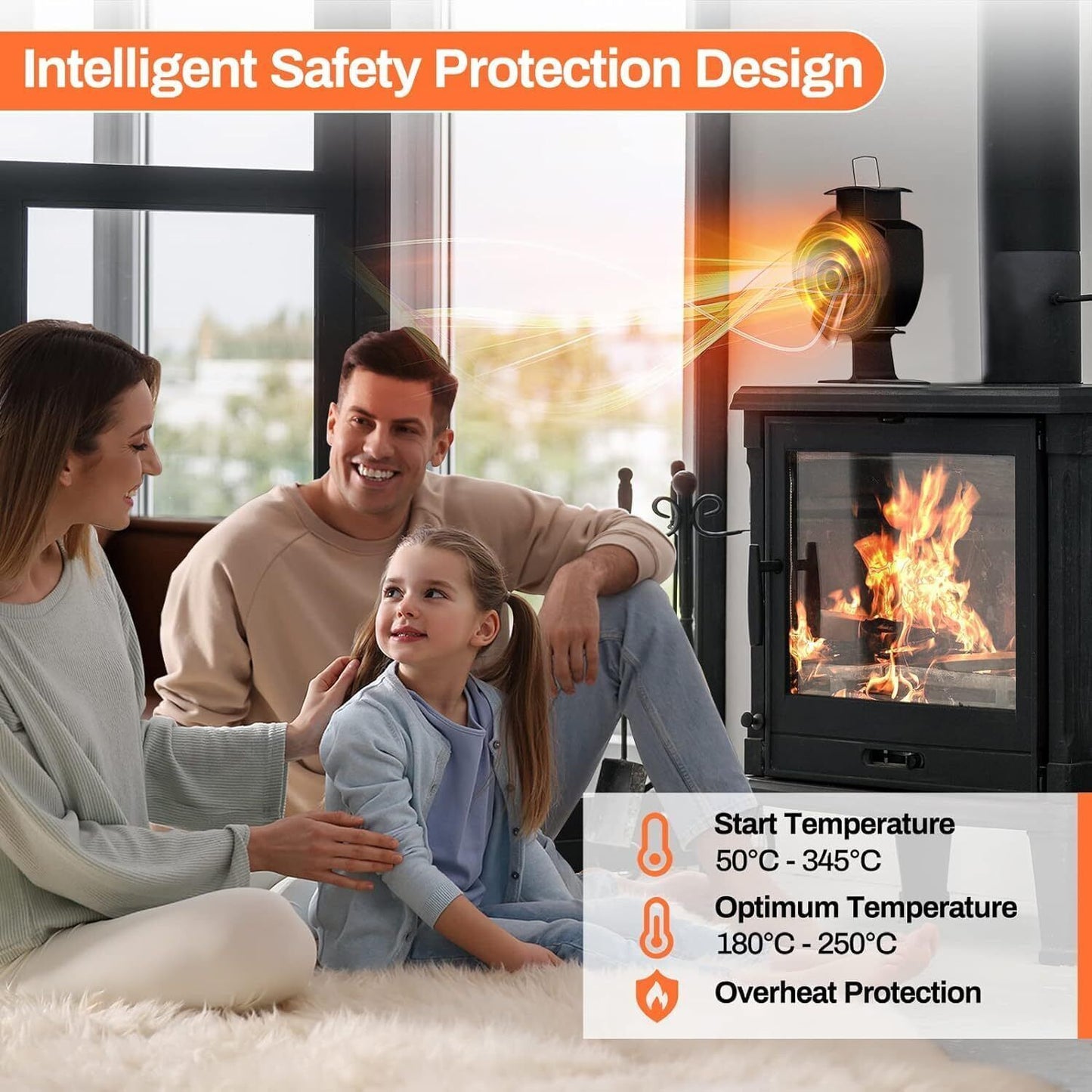 5 Blades Heat Powered Stove Fan Log Burner Fan Circulating Warm Air Saving