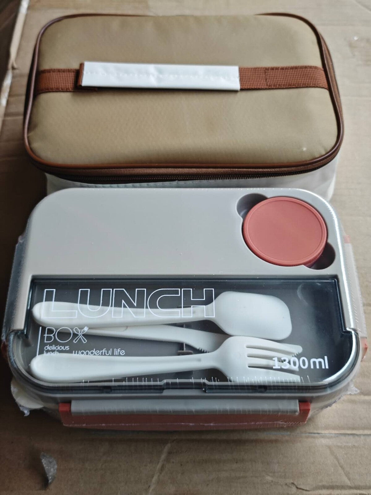 1300ML Bento Box Lunch Boxes,4-in-1 Lunchbox with Sauce Pot Cutlery Set With Bag