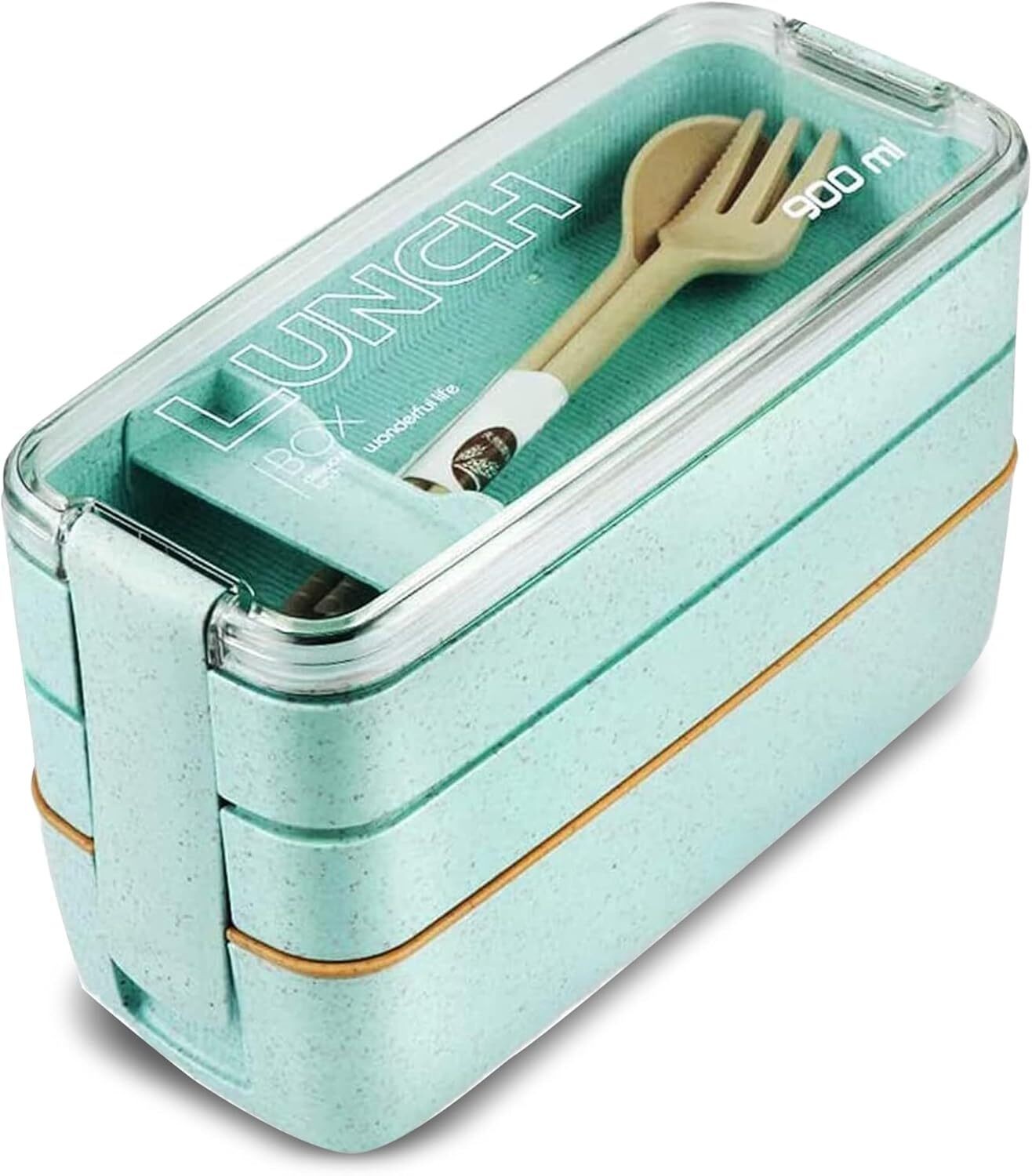 Lunch Box Bento Boxes Food Storage Container With 3 Compartments+Cutlery Set