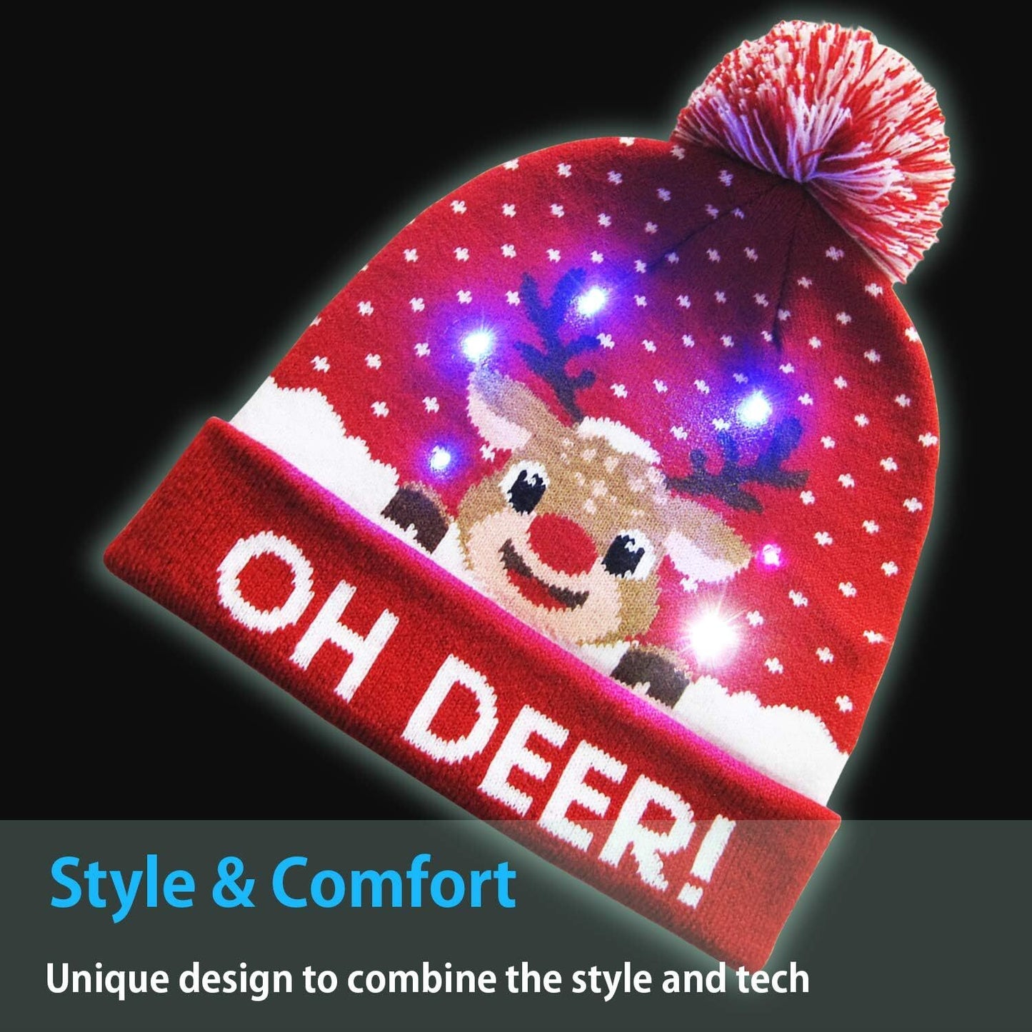 2Pcs Christmas LED Light Up Hat, 6 Colorful LED Unisex,Xmas Beanie Knitted Hat