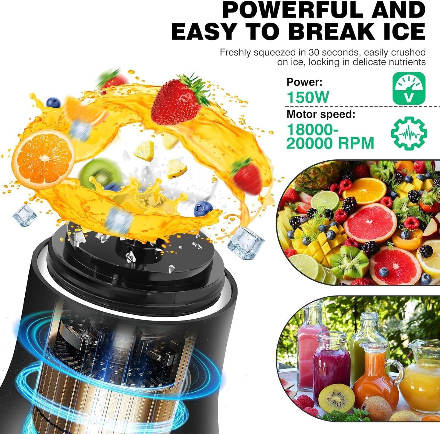 Portable Blender Bottle Cordless,6 Blades+600ml Blender Cup for Gym, Kitchen