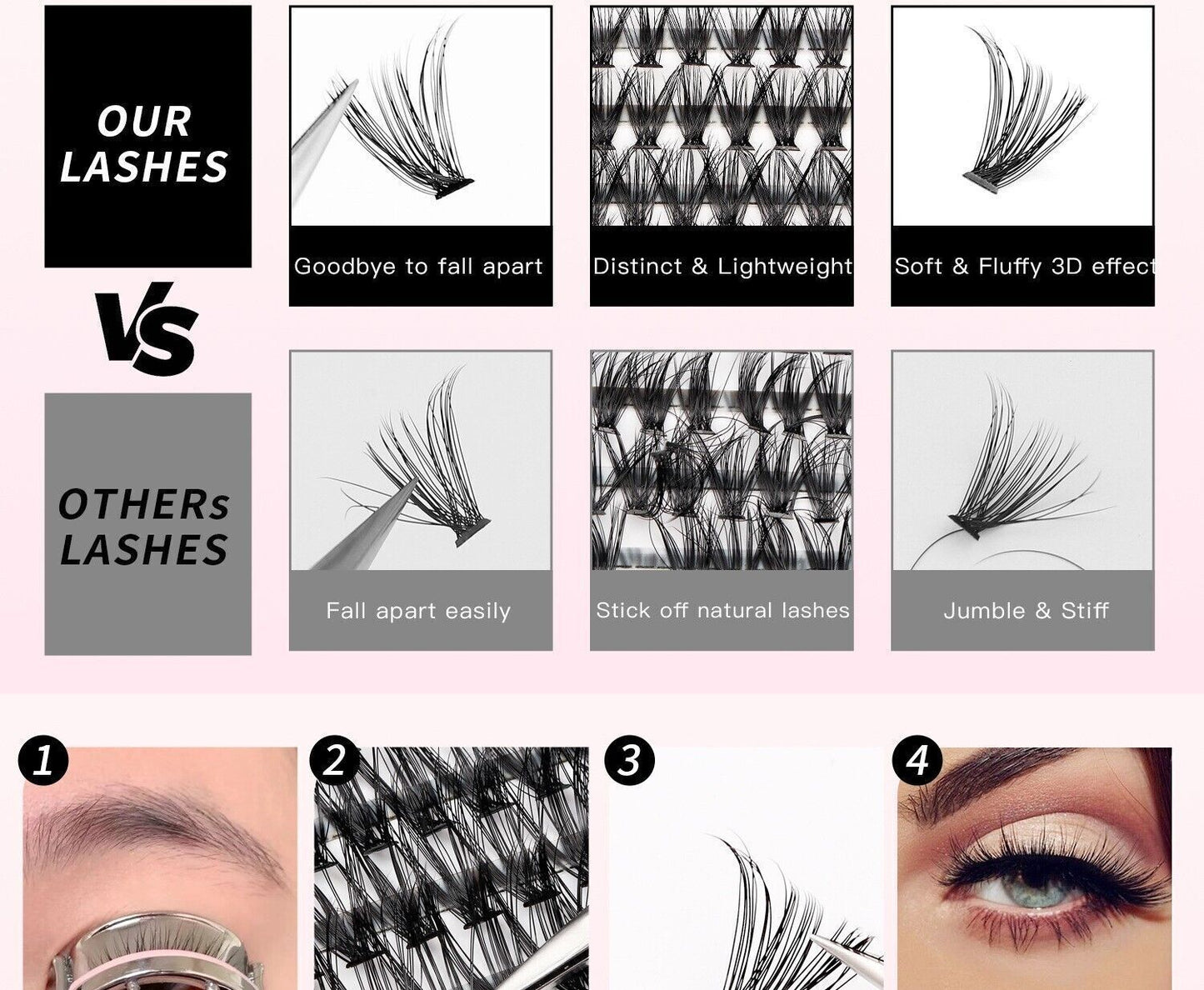 40D-50D 9-16mm 320Pc DIY Cluster Lashes Individual Eyelashes Extension False Kit