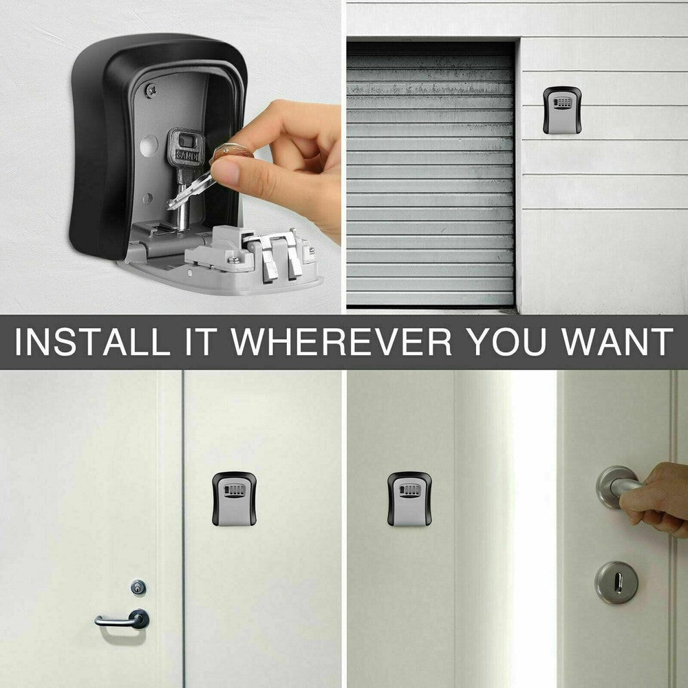 Wall Mounted Safe Key Full Metal Box, With Lock & Waterproof Cover Home Keys