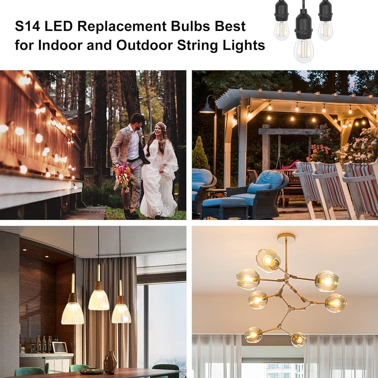 15 Pack E27 2W S14 LED Edison Screw Bulb, For Outdoor String Lights,Festival