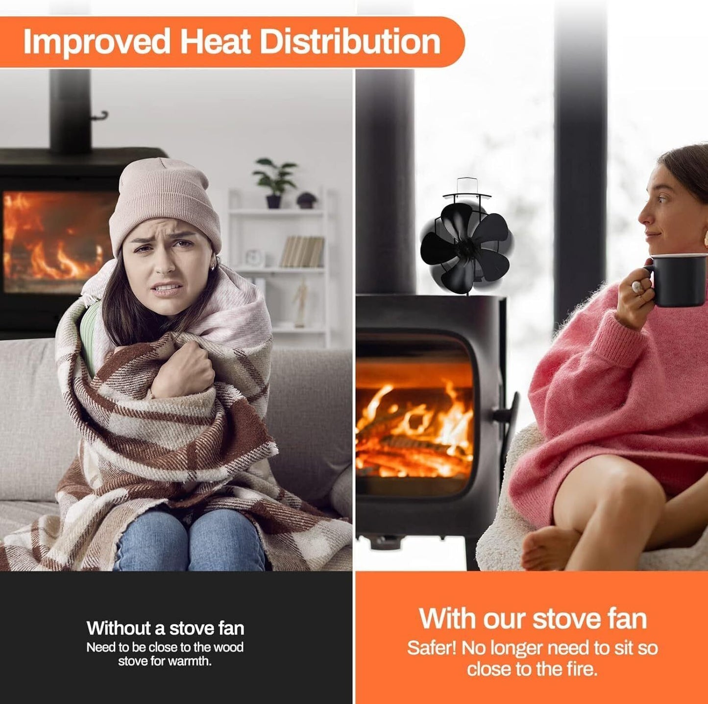 5 Blades Heat Powered Stove Fan Log Burner Fan Circulating Warm Air Saving
