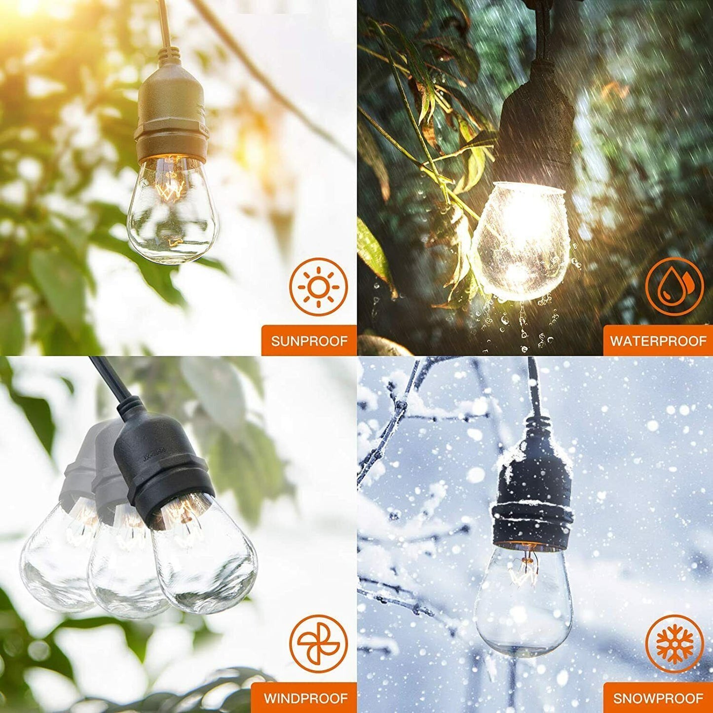 48FT Festoon Outdoor String Light Mains Powered S14 11W Bulbs(16Pcs)Garden Light