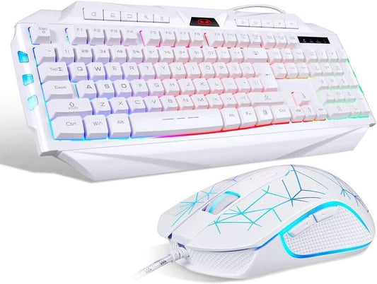 MageGee Keyboard and Mouse Combo USB Wired Backlit White Gaming RGB lighting