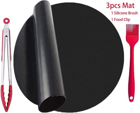3Pcs Round BBQ Grill Mat Set Non Stick Reusable 40cm Baking Mats For BBQ Cooking