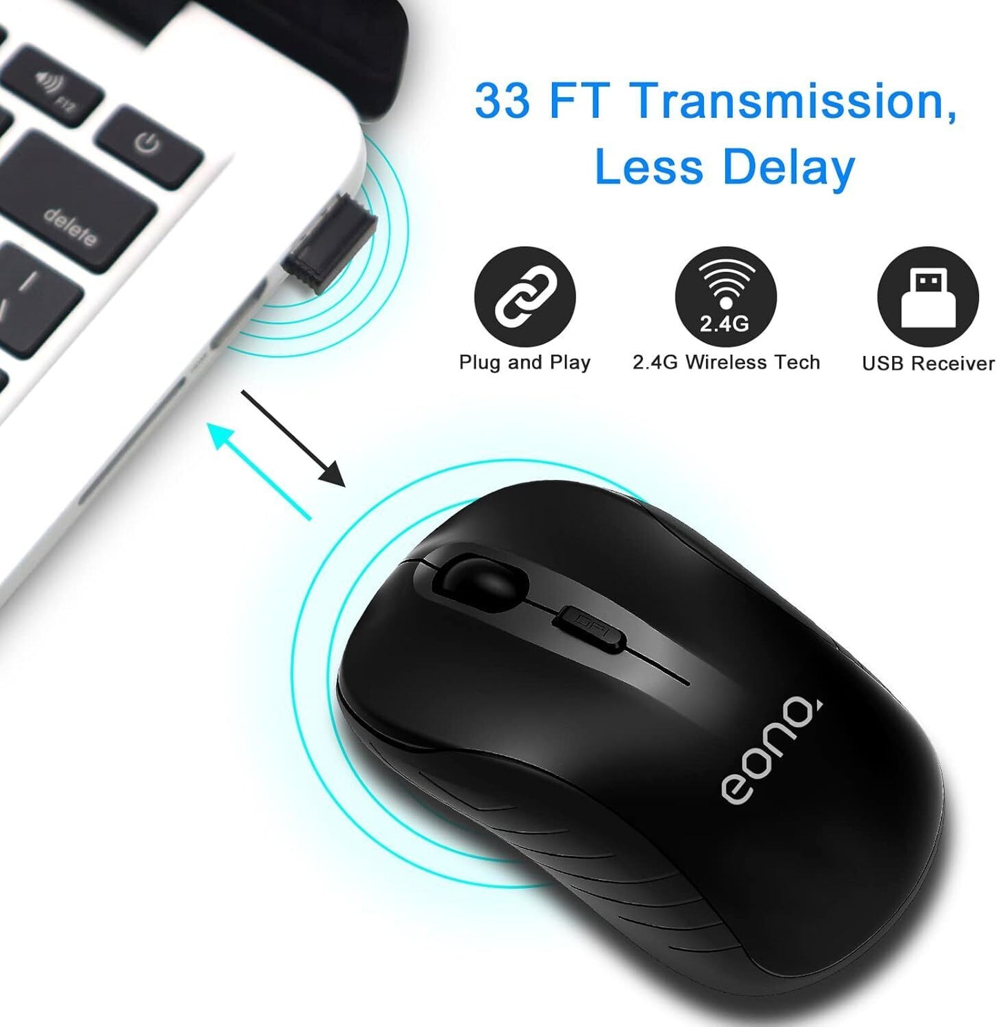 Wireless Mouse for Laptop Computer 2.4G Silent Optical Mouse 1600DPI USB Mice
