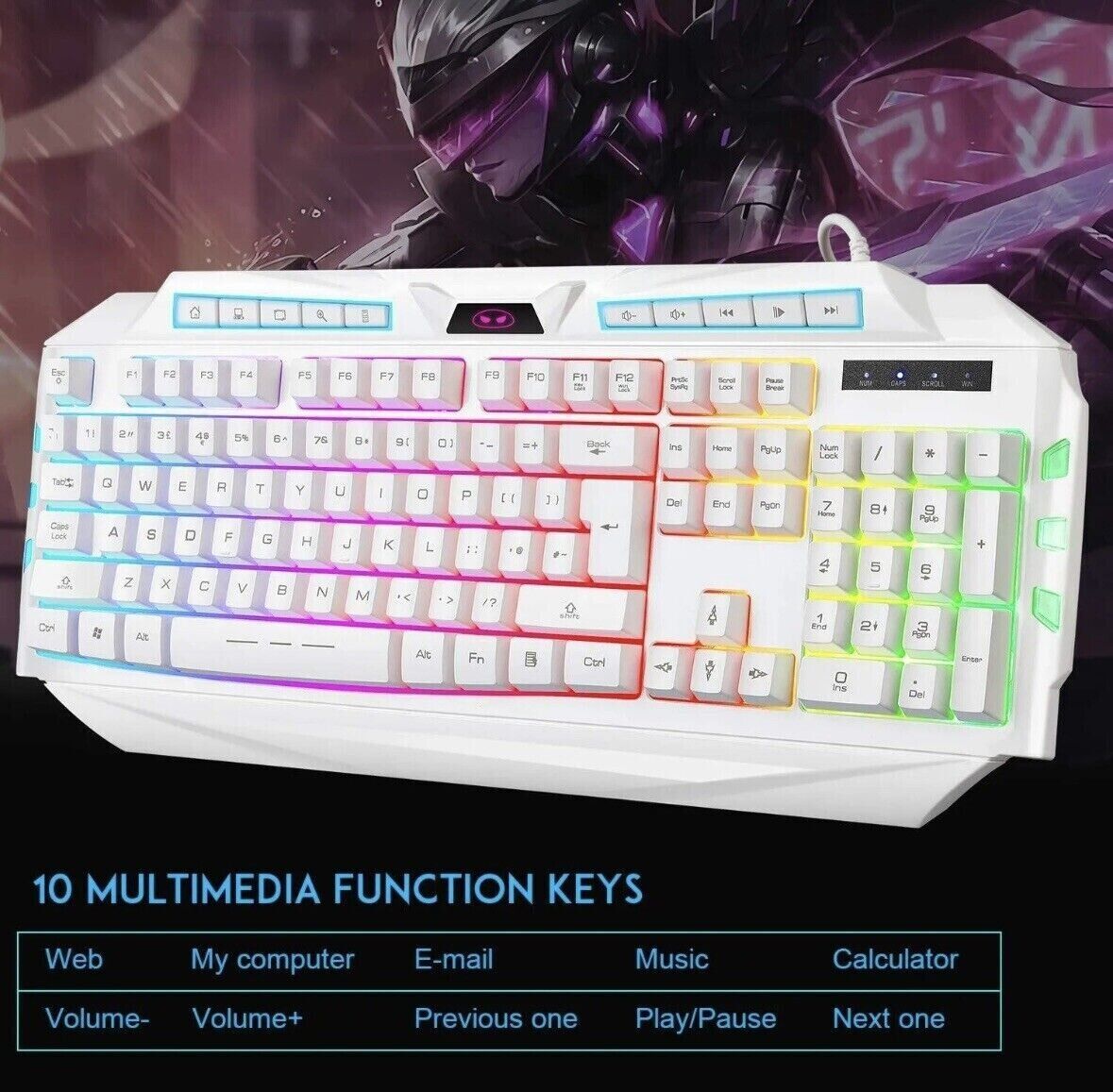 MageGee Keyboard and Mouse Combo USB Wired Backlit White Gaming RGB lighting