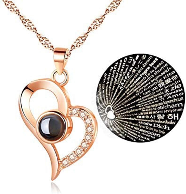 Preserved Rose Necklace: Jewellery Box Gift with 'I Love You' in 100 Languages