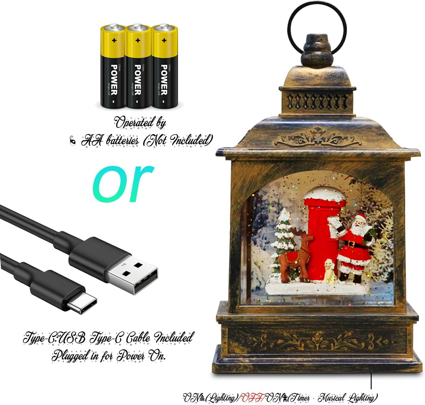 10'' Christmas Musical Decor,Santa Claus Water Lantern Lighted USB ,Xmas Gifts