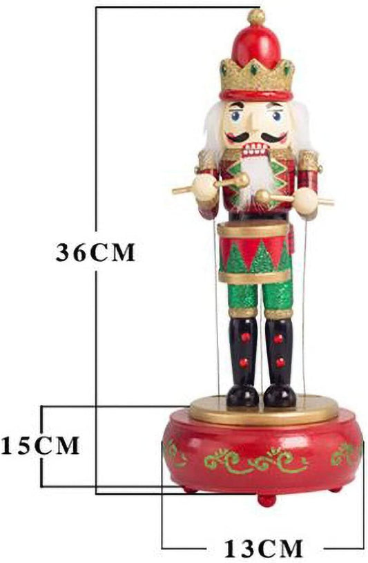 1 Wooden Nutcracker Music Box 30cm Clockwork Christmas Figurines Xmas Home Decor